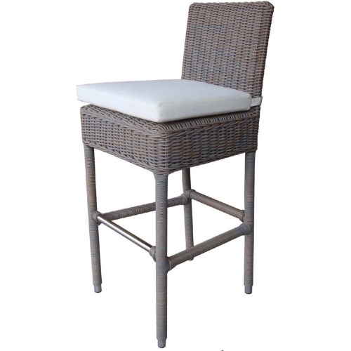 Outdoor Boca Bar Stool in Kubu Grey All Weather Wicker with Outdoor Cushion (Set of 2)